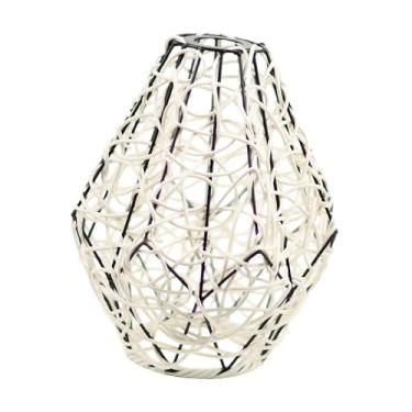 Imagem de Bothyi Arte de ferro abajur gaiola lâmpada boho lustre sombra luminária sombra industrial gaiola para café quarto decoração, Branco
