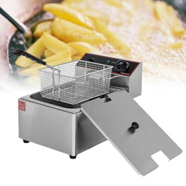 Imagem de Fritadeira compacta com filtro de cesta, tamanho jumbo, temperatura ajustável, perfeita para frango frito, camarão, batatas fritas e muito mais, recipiente de óleo removível, restaurante