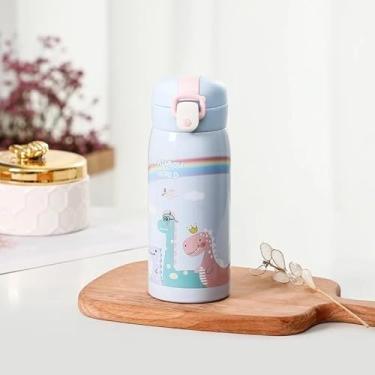 Imagem de Garrafa Térmica Infantil Rainbow Arco Íris Dinossauro Colorida 350ml (Azul)