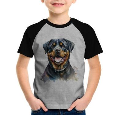 Imagem de Camiseta Raglan Infantil Cachorro Rottweiler - Foca na Moda, Cinza, Pr