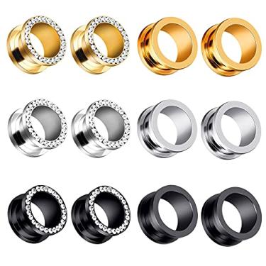 Imagem de YOFANST 2 peças - 12 peças de alargador duplo de aço inoxidável calibres de túneis rosqueados pedras strass alargadores alargadores esticador joias, Aço inoxidável, zircônia cúbica, Zircônia cúbica