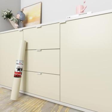 Imagem de Decotalk Papel de contato bege sólido descasque e cole papel de contato bege para armários e gavetas papel de parede de cor sólida removível 43 x 300 cm papel de parede de cor pura para quarto de
