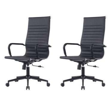 Imagem de Kit 2 Cadeiras Escritório Manhattan Black Esteirinha Presidente Fratin