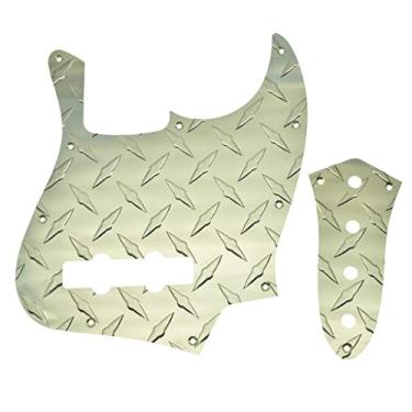 Imagem de KAISH Placa de diamante 4 cordas Jazz J Bass Pickguard com placa de controle de metal alumínio JB e parafusos para FD americano/mexicano Jazz Bass Gold