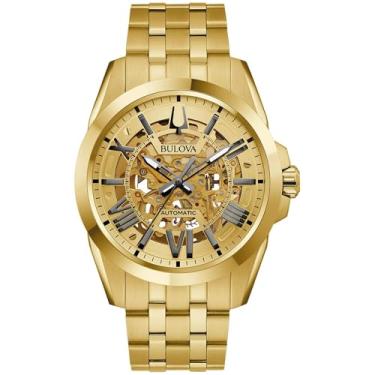 Imagem de Relógio masculino Bulova Shutton automático dourado com mostrador de esqueleto 97A162