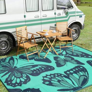 Imagem de Anidaroel Tapete Butterfly Outdoor 20 x 25 cm impermeável, tapete de plástico reversível com canudo para área externa, tapete grande para área externa para deck, acampamento, quintal, piquenique