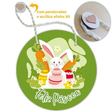 Imagem de Placa Porta com Alça Feliz Páscoa Coelho Coelha Ovo Guirlanda 20cm - F