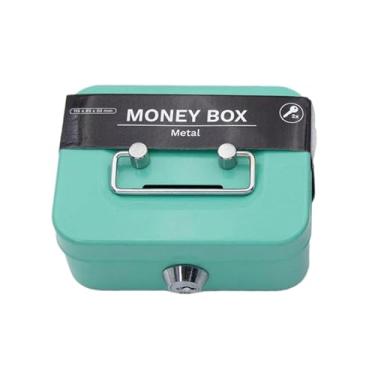 Imagem de Caixa de dinheiro SAFESteel com trava e compartimento para moedas, pequeno cofrinho de metal organizador de dinheiro para dinheiro e contas, caixa de armazenamento portátil para dinheiro, cofre de