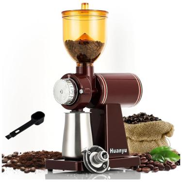 Imagem de Moedor de Café Elétrico 8 Níveis de Moagem até 250g Aço Inoxidável, 200W, 110v, HUANYU, Marrom