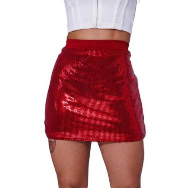 Imagem de Short Saia paetê brilhoso e neoprene malha BRILHOSA no vermelho - GRIC