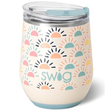 Imagem de Swig Life Copo de vinho de 340 g com tampa, aço inoxidável, lavável na lava-louças, portátil, copo de vinho com isolamento triplo (Sun Chaser)