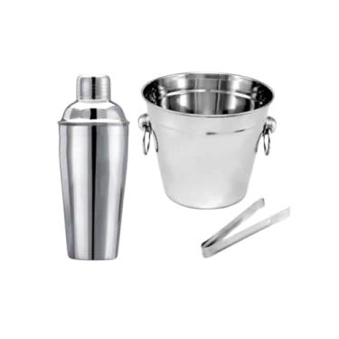 Imagem de Conjunto Para Drinks Kit Bar Coqueteleira 500 ML Balde Para Gelo 900 Ml Pegador De Gelo