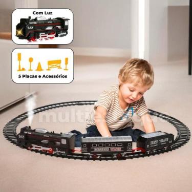 Imagem de Trem Ferroviário de Brinquedo com 3 Vagões e 15 Trilhos que Acende e F