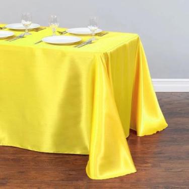 Imagem de Toalha de mesa retangular de cetim, capa de sobreposição de mesa, festa, feriado, jantar, casamento, decoração de banquete (145x180cm/amarelo)