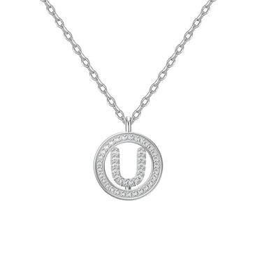 Imagem de EUSJ Colar feminino com inicial de prata 925, banhado a ouro branco 14K, redondo, alfabeto, com pingente de letra com zircônia cúbica, comprimento de corrente de 45,7 cm + 5 cm, presente para mulheres