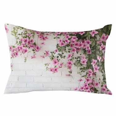Imagem de Fronha de almofada de flores rosa 50 x 66 cm - cenário de parede padrão de primavera verão capas de almofada de microfibra escovada macia com fecho de zíper oculto fronhas de cama para quarto sofá