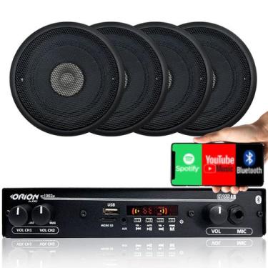 Imagem de Kit 4 Caixas Som Ambiente Teto 5p Pt+ Amplificador Bluetooth - ORION