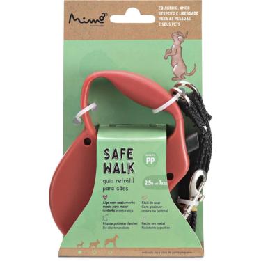 Imagem de Guia Retratil Safe Walk Mimo - Vermelha - 3m Fita - Cães até 7,5kg