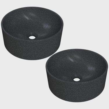 Imagem de Kit 02 Cubas de Apoio Redonda Para Banheiro Lavabo C01 BL34W Preto Granit Matte - Lyam