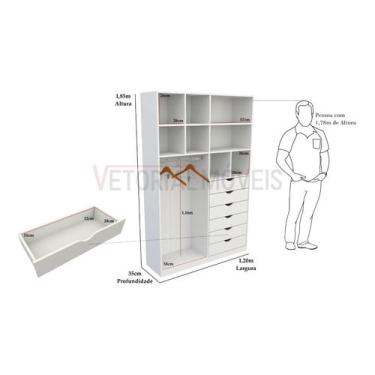 Imagem de Armário Arara Gaveta Samara M2 Mdp Colmeia Closet Loja Roupa
