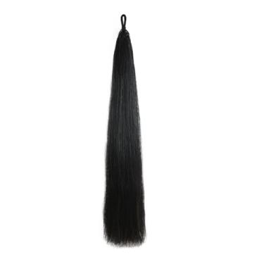Imagem de Extensões de rabo de cavalo com laço trançado de crina de cavalo, parte inferior de corte sem corte, 450 g de comprimento 79-81 cm (preto natural)