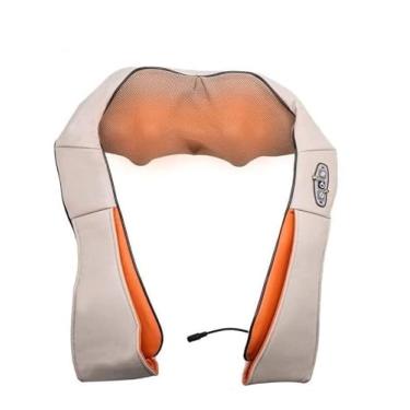 Imagem de Massageador Shiatsu para Pescoço e Ombros, 8 Roletes, Aquecimento, Bivolt, Bege/Laranja