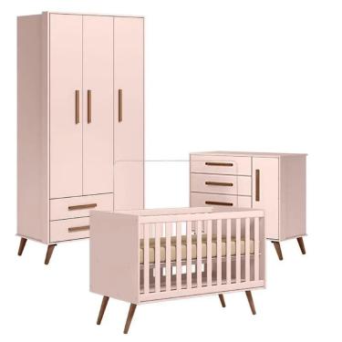 Imagem de Jogo De Quarto Bebê Q Encanto Retrô Rosa Carinho Móveis Leartam