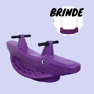 Imagem de Gangorra jacaré 2 lugares infantil roxo + brinde balanço prancha
