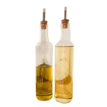 Imagem de Kit 2 Galheteiros de Vidro 500ml | Bico Dosador Cortiça | Vinagre | Azeite | Óleo(Azeite + Óleo)