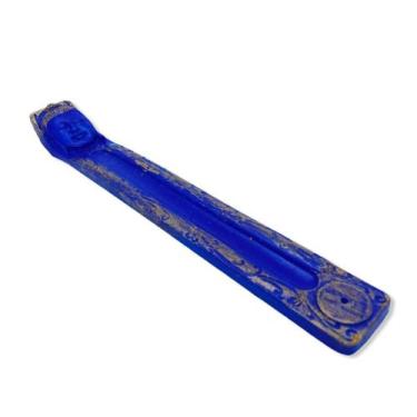 Imagem de Incensário régua Buda patinado 24 cm resina Azul - Lua Mística - 100% 
