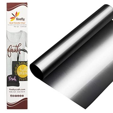 Imagem de Firefly Craft Folha de vinil elástica para transferência de calor | Vinil metálico HTV | Vinil de ferro em folha para Cricut e silhueta | Estilo espelhado Vinil prensado a calor para camisetas – 30,48 cm x 50,80 cm, Foil Titanium, 1 sheet, 1