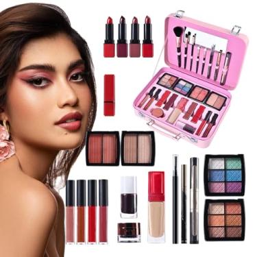Imagem de Kit de maquiagem para mulheres kit completo, kit de maquiagem adolescente para meninas - Kit de maquiagem portátil de conjunto de cosméticos com estojo reutilizável,Acessórios de vestir-se com paletas