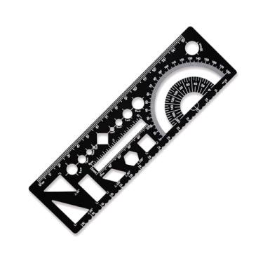 Imagem de Zotemo Modelo de desenho multiuso, conjunto de régua geométrica metálica, modelo de desenho circular com escala a laser etc. (preto)