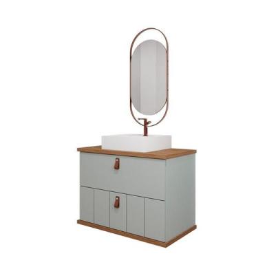 Imagem de Gabinete de Banheiro Milano 80 com Espelho Lumini Pistache/Freijo - MG