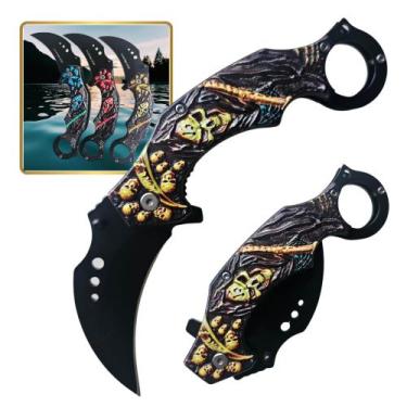 Imagem de Canivete Faca Karambit Curvado Semi Automático Com Clip Alto Padrão Lu