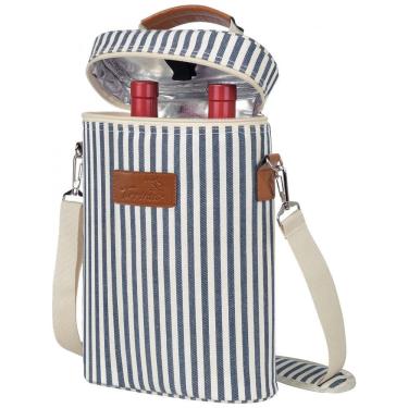 Imagem de Bolsa Térmica Para Transporte de Vinhos Tirrinia até 2 Garrafas, Branco Listrado