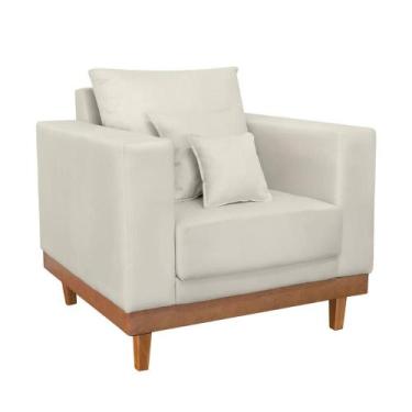 Imagem de Poltrona Reforçada Suede Pés e Base Madeira com Almofadas - Balaqui De