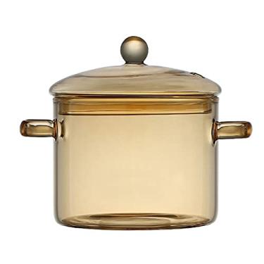 Imagem de Panela de vidro transparente, panela de sopa, panela transparente aquecida, panela de micro-ondas com tampa, para macarrão, sopa, leite, máquina de lavar louça, 2 estilos, 2 cores (âmbar B 1,5 L)