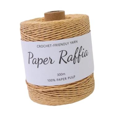 Imagem de oshhni Raffia de crochê Fio de papel de 1,5 mm de espessura corda redonda de barbante redonda 328 jardas para sacos de crochê de praia chapéu de praia chapéu, Café Leve