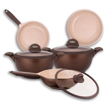 Imagem de Conjunto De Panelas Belga 5 Peças Mta  Frigideira Caçarolas e Wok