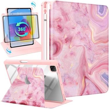 Imagem de Uppuppy Capa para iPad Pro de 12,9 polegadas, capa fólio com suporte de lápis para mulheres, meninas, rosa, fofo, feminino, kawaii, adolescentes, estética, única, moda, suporte giratório para Apple iPad Pro 12,9 polegadas, capas 2022/2021/2020/2018