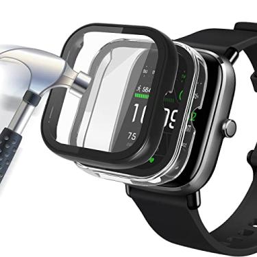 Imagem de Acadeny Pacote com 2 capas com protetor de tela de vidro temperado compatível com Amazfit GTS 2 Mini Smartwatch, dureza 9H, capa protetora completa de 360°, capa protetora ultrafina para PC, preto +