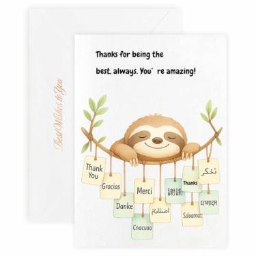 Imagem de MAGJUCHE Cartão de agradecimento para melhor amigo – Selo e envelope de cera elegante, papel de 300 g/m², impressão vívida de 600 DPI, 12 x 17 cm, design de preguiça