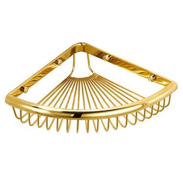 Imagem de Prateleiras de canto para banheiro organizador de cesta de latão e armazenamento suporte de sabão shampoo ouro polido