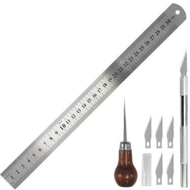 Imagem de Régua 30cm Metal Agulhão Furador Furar Estilete Precisão - Evolvere