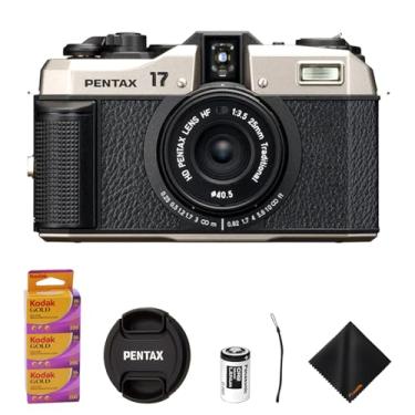 Imagem de Pentax Câmera compacta de 17 filmes com formato de meia moldura, lente F3.5 de 25 mm, ISO manual 50-3200, foco de 6 zonas, inclui película Kodak Gold 200 cores negativas de 35 mm (pacote com 3) e kit