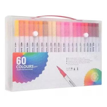 Imagem de Kit de Canetas Brush Pen, 60 Cores, Ponta Dupla 0.4mm e 1-2mm, para Desenho e Lettering (60 CORES)