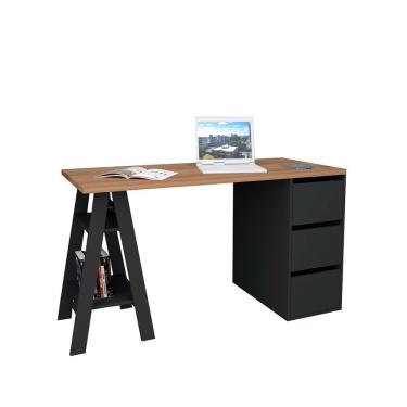 Imagem de Mesa Escrivaninha 3 Gavetas Self Appunto Castanho E Preto