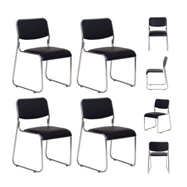 Imagem de 4 Cadeiras Escritório Interlocutor Preta Base Fixa Cromada