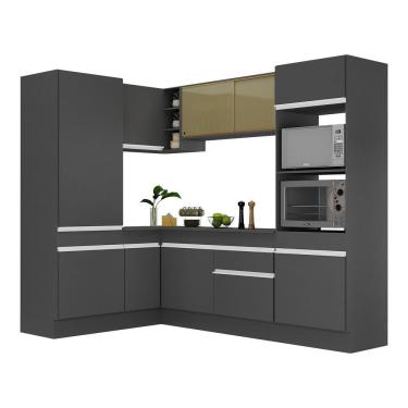 Imagem de Armário De Cozinha Completa De Canto Com Rodapé Veneza Multimóveis V2084 Preto/branco Preto/branco